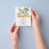 バジェットかわいい恐竜2nd誕生日招待状 チラシ (手)