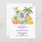 バジェットかわいい恐竜5誕生日招待状 (正面/裏面)