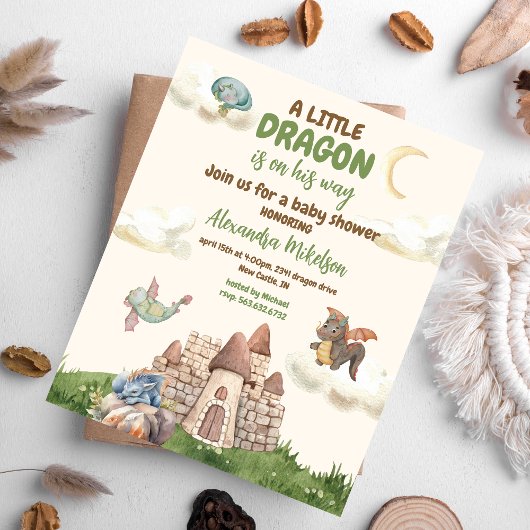 バジェットかわいい水の色ドラゴンベビーシャワー チラシ