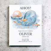 バジェットかわいい水色クジラ誕生日招待状