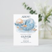 バジェットかわいい水色クジラ誕生日招待状 (スタンド正面)