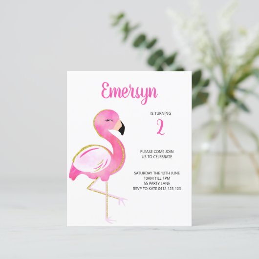 バジェットかわいい水色フラミンゴピンク招待状 (スタンド正面)