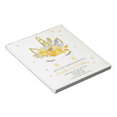 バジェットかわいい水色ユニコーンイエロー招待状 ノートパッド (アングル)