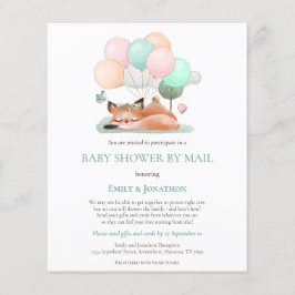 バジェットかわいい睡眠キツネティール（緑がかった色）ベビーシャワー招待状