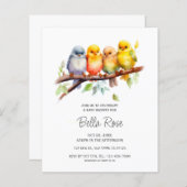 バジェットかわいい鳥の赤ちゃんシャワー招待状 (正面/裏面)