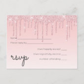 バジェットかわいらしウェディングRSVPガーリーグリッターピンク インビテーションポストカード (正面)
