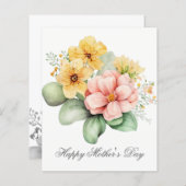 バジェットかわいらしウォーターカラー花模様マザーズDay Card (正面/裏面)