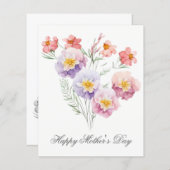バジェットかわいらしウォーターカラー花模様マザーズDay Card (正面/裏面)