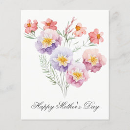 バジェットかわいらしウォーターカラー花模様マザーズDay Card
