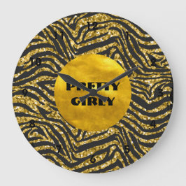 バジェットかわいらしガーリー金ゴールドグリッターフォイルGlam ラージ壁時計