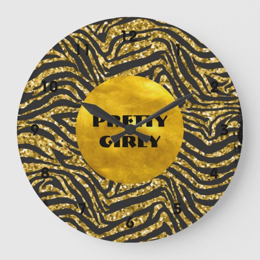 バジェットかわいらしガーリー金ゴールドグリッターフォイルGlam ラージ壁時計 (正面)