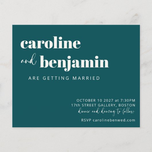 バジェットはっきりしたエメラルドシックモダンウェディング招待 (正面)