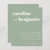 バジェットはっきりしたセージグリーンモダン結婚式招待状 (正面/裏面)