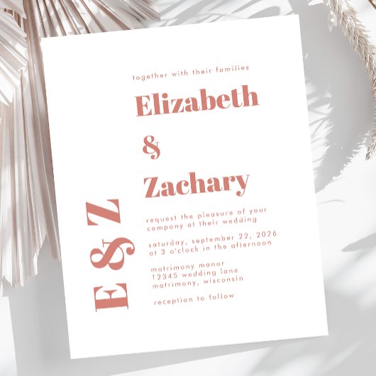 バジェットはっきりしたテラコッタタイポグラフィウェディング招待