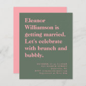 バジェットはっきりしたピンクアンドグリーンブライダルブランチ招待状 (正面/裏面)