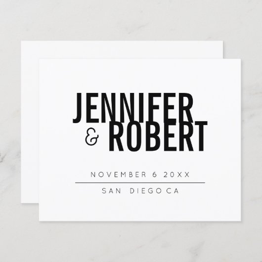 バジェットはっきりしたブラックミニマルウェディングの日付を保存 (正面/裏面)