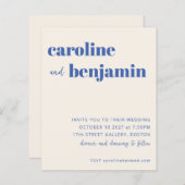 バジェットはっきりしたベージュ色ブルーモダン結婚式招待状 (正面/裏面)