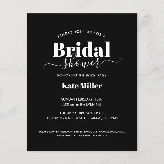 バジェットはっきりした白黒ブライダルシャワー (正面)