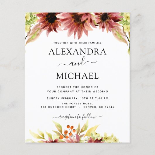 バジェットひまわりバーガンディーカントリー結婚式 チラシ (正面)