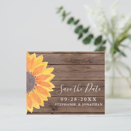 バジェットひまわり木製ウェディング日付カードを保存 (スタンド正面)