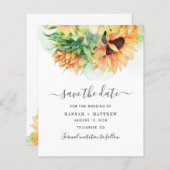 バジェットひまわり水彩結婚式の日付を保存 (正面/裏面)