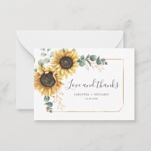 バジェットひまわり結婚フローラサンキューカード ノートカード (正面)