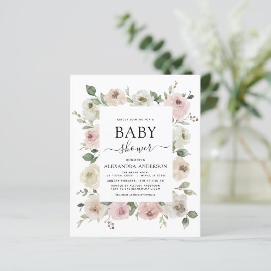 バジェットほこりっぽいバラピンクベビーシャワー招待状 (スタンド正面)