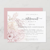 バジェットほこりっぽいピンク花模様女性退職招待状 (正面/裏面)
