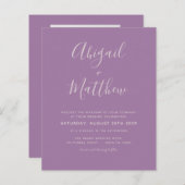 バジェットほこりっぽい薄紫モダンフォト結婚式招待状 (正面/裏面)