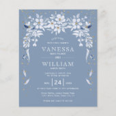バジェットほこりっぽい青いフローラ結婚式招待状 (正面)