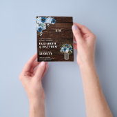 バジェットほこりっぽい青い花メイスンジャールウェディング招待 チラシ (手)