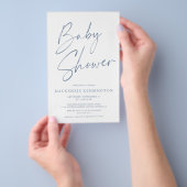 バジェットほこりっぽい青シンプル色のスクリプト赤ちゃんシャワーFLYER チラシ (ハンドル)