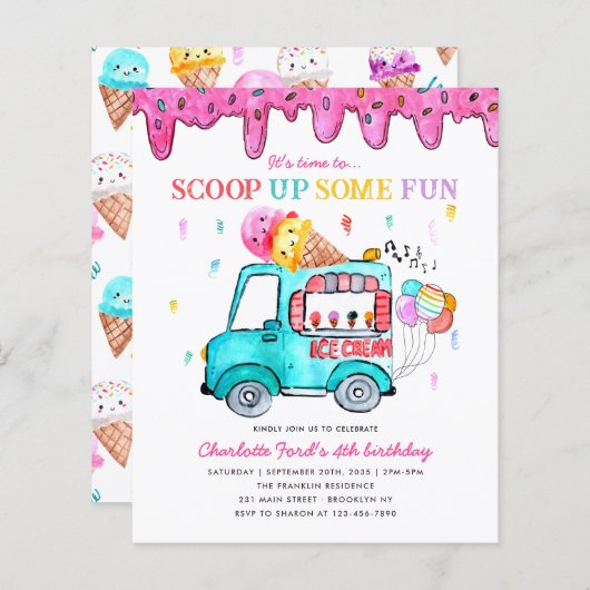 バジェットアイスクリームスクープおもしろいトラック子供の誕生日 (正面/裏面)