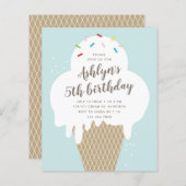 バジェットアイスクリーム子供の誕生日パーティの招待状 (正面/裏面)