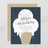 バジェットアイスクリーム子供の誕生日パーティの招待状 (正面/裏面)