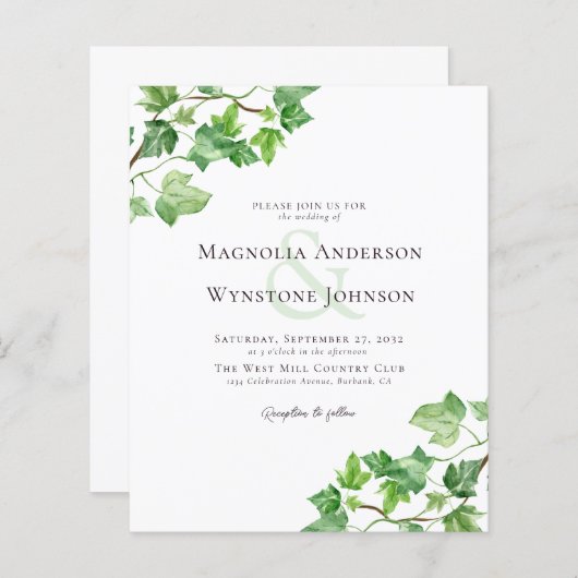バジェットアイビーグリーンリー結婚式招待状 (正面/裏面)
