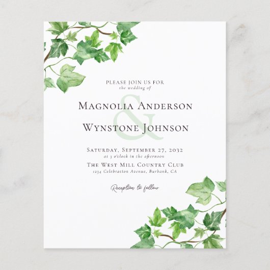 バジェットアイビーグリーンリー結婚式招待状 (正面)