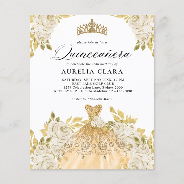 バジェットアイボリー金ゴールドドレスフローラ15thキンセアニラ (正面)