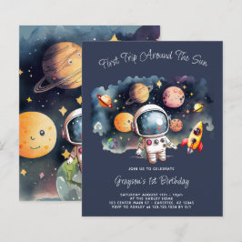 バジェットアウタースペースプラデツブルー1st誕生日招待状