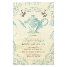 バジェットアクアアイボリーヴィンテージブライダルティー招待状