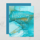 バジェットアクアウォーターカラーウェディング招待海ビーチ (正面/裏面)