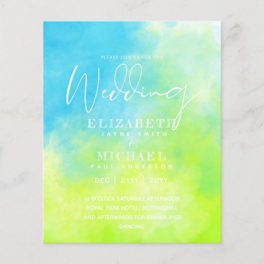 バジェットアクアウォーターカラーウェディング招待海ビーチ (正面)