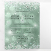 バジェットアクアグリッター写真すべて結婚の 三つ折り招待状 (内部最初)