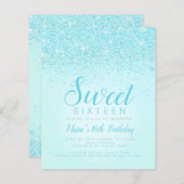 バジェットアクアグリッター、スウィート16招待状 (正面/裏面)