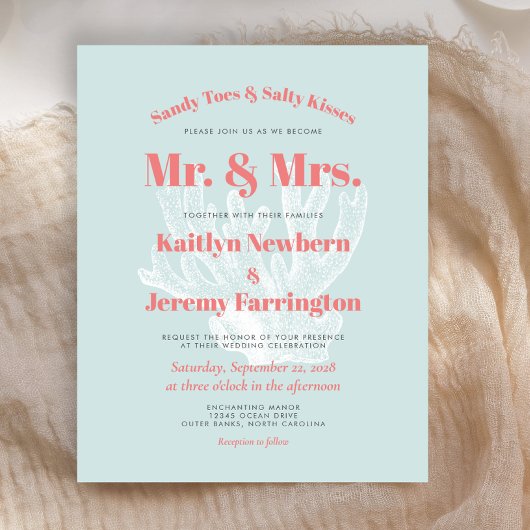 バジェットアクアコーラルビーチ結婚式招待状