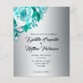 バジェットアクアバラエレガントオンシルバーウェディング招待 チラシ (正面)