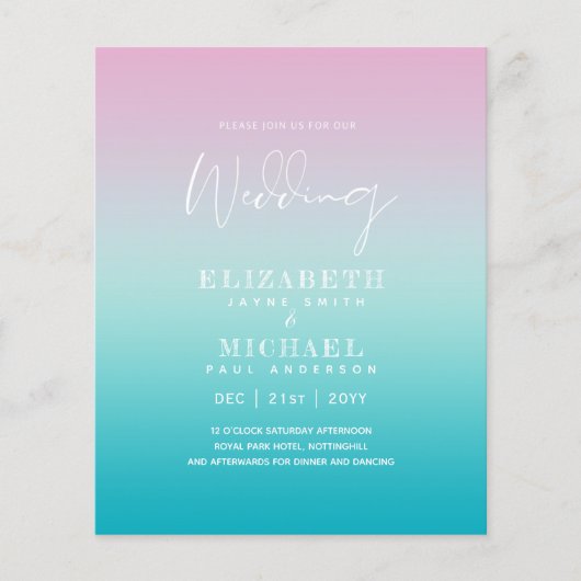 バジェットアクアピンクウェディング招待海ビーチ (正面)