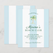 バジェットアクアブルーカバナストライプビーチクラブ誕生日 (正面/裏面)