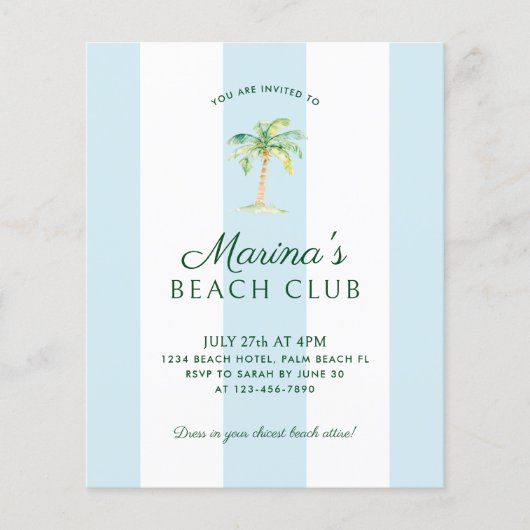 バジェットアクアブルーカバナストライプビーチクラブ誕生日 (正面)