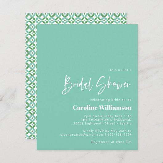 バジェットアクアブルーミッド幾何モダンブライダルシャワー (正面/裏面)